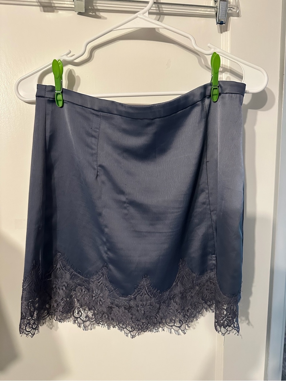 Blue Lace Trim Satin Skirt